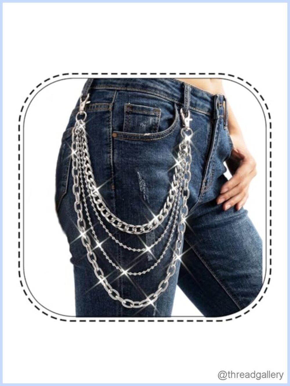Punk Silver Jean Chain Belt 4-Layer Alloy Pocket Chain